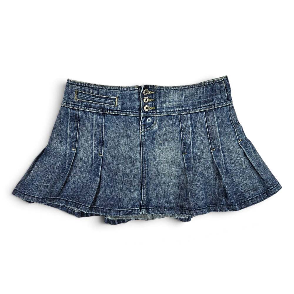 Y2K Pleated Denim Mini Skirt Low Rise - Medium